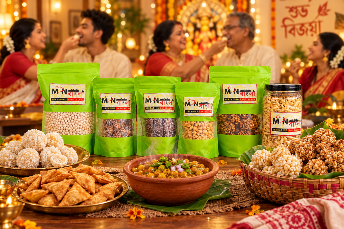 MonBangla Shuvo Bijoya Combo – Traditional Bengali Sweets & Snacks | Narkel Naru, Til Naru, Murki, Chire'r Moya, Nimki & Ghugni Matar