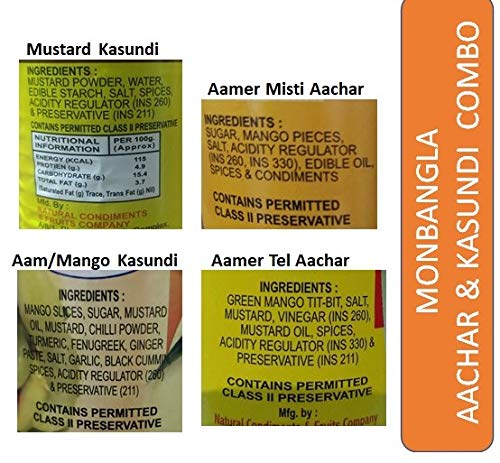 MonBangla Special Achar & Kasundi Super Saver Combo │Original Bengali Kasundi (Mustard Sauce)- 300Gms │Aam Kasundi – 200Gms Bengali │Aamer Misti Achar (Sweet Mango Pickle/Chutney) - 250 GMS │Aamer Tel Aachar (Mango Pckle/ Tel Achar) - 200 Gms
