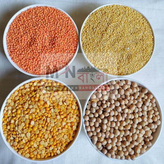 MonBangla Special Dal Combo - Sona Moong+Sona Masoor+ Matar Dal+Ghugni Matar - 1 Kg Each