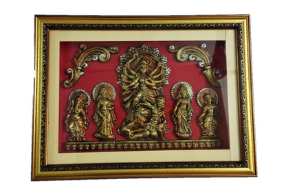 MonBangla Original Terracotta Handicraft│Maa Durga Family│ Framed for wall Hanging  Statue│ Krishnagar Mritshilpo