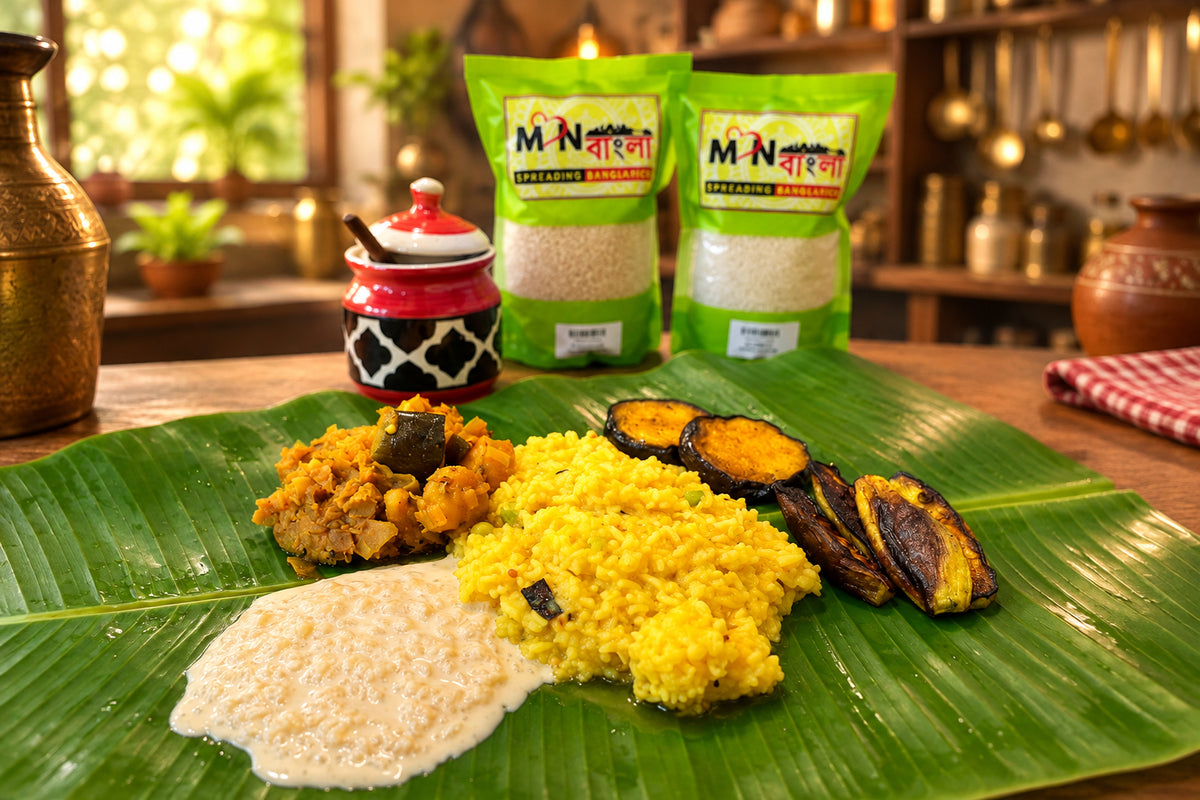 MonBangla Pujo Pantry Combo | Bengali Bhoger Essentials with Gobindobhog Rice, Sona Moong Dal, Gawa Ghee, Whole Garam Masala & Mustard Oil